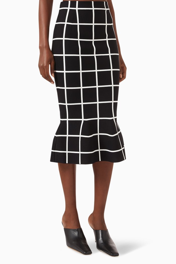 

Checked Flounce Midi Skirt, Black