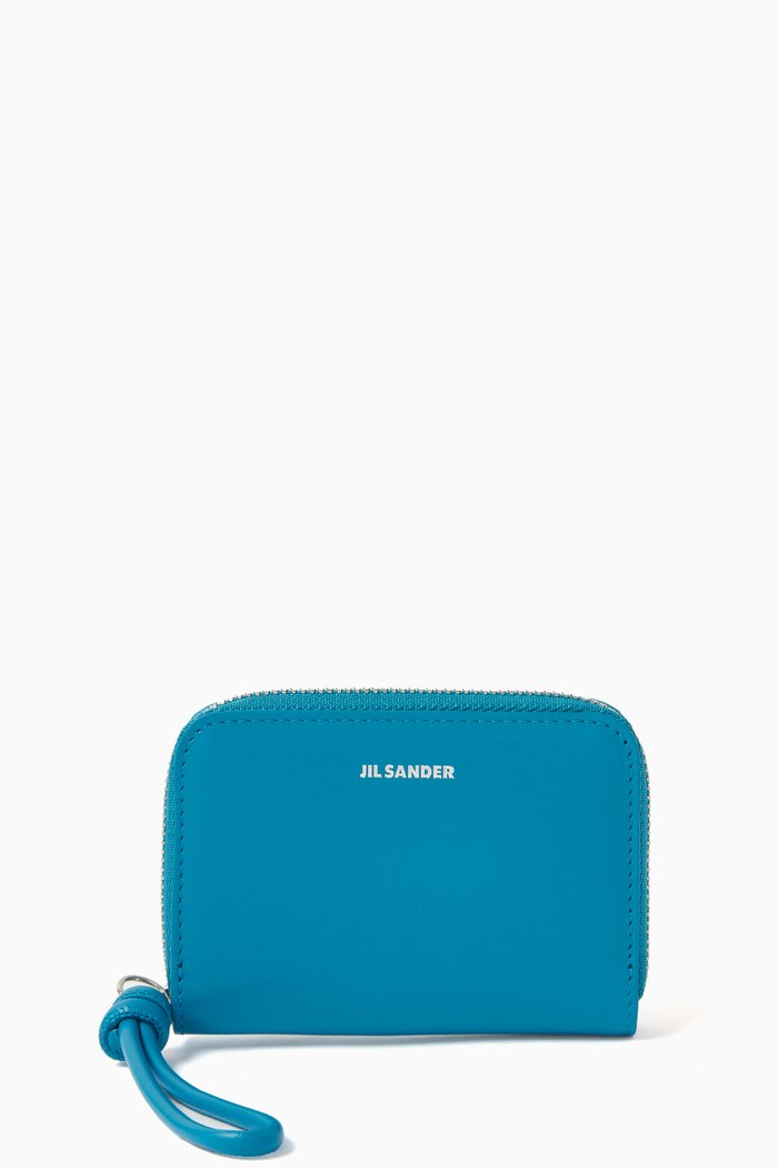 Small Giro Zip-around Wallet in Smooth Leather, Blue