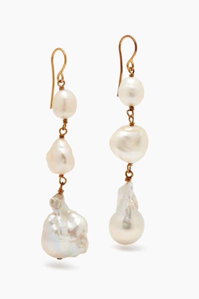 

Grainy Freshwater Pearl Earrings in Eco Brass, Multicolour
