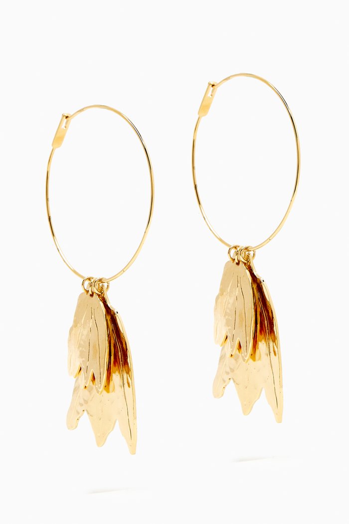 

Leaf Hoop Earrings in Brass, Gold