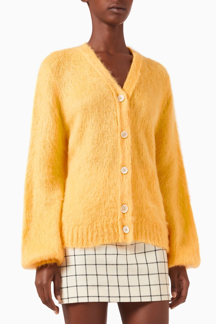 

V-neck Cardigan in Wool, Yellow