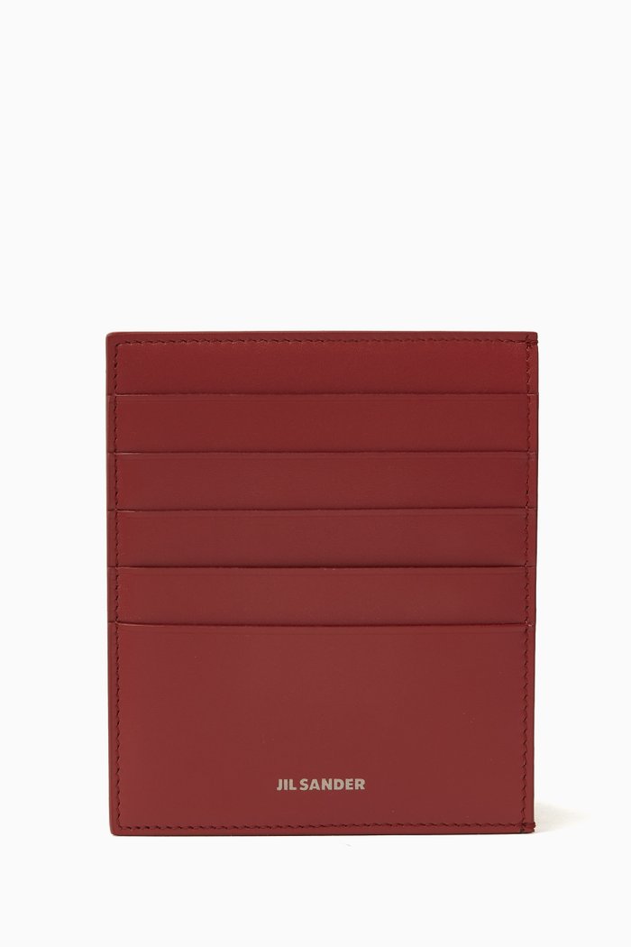 

Vertical Card Holder in Calf Leather, Red