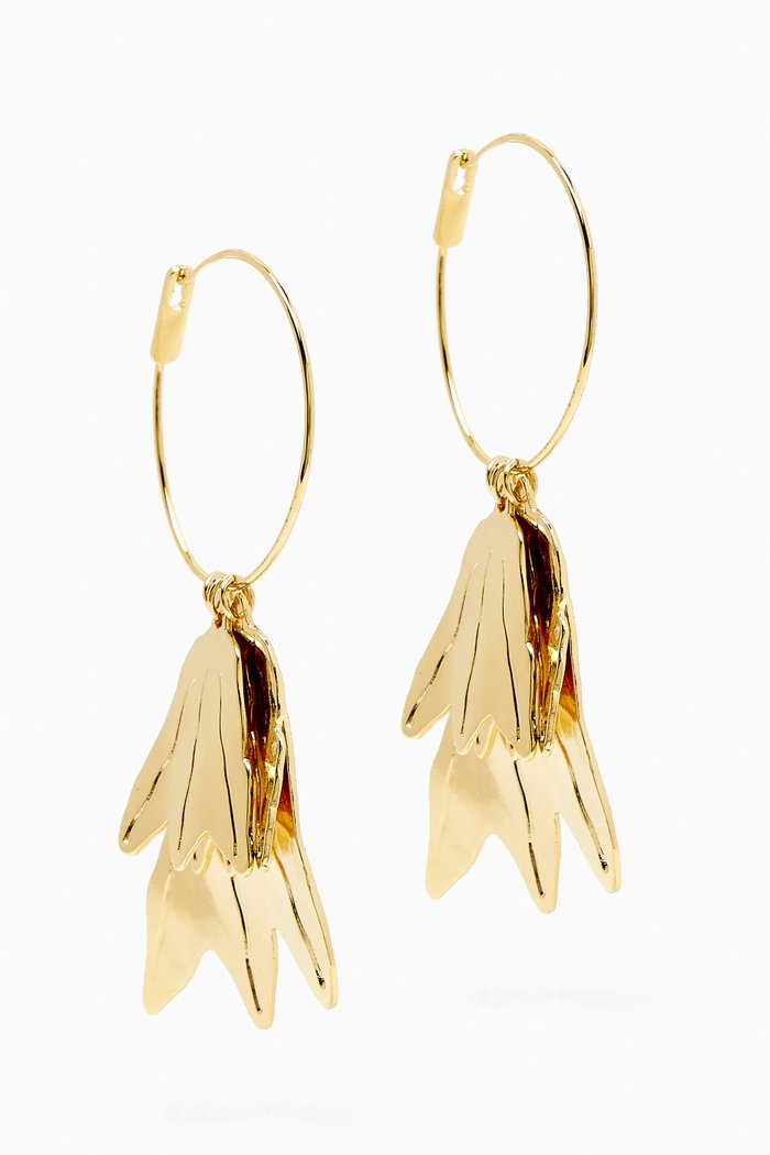 

Leaf Hoop Earrings in Brass, Gold