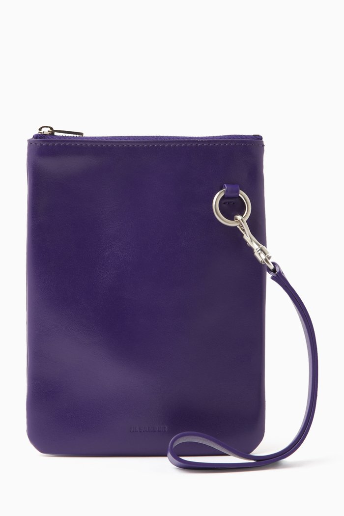 

Logo-embossed Zip Pouch in Leather, Purple