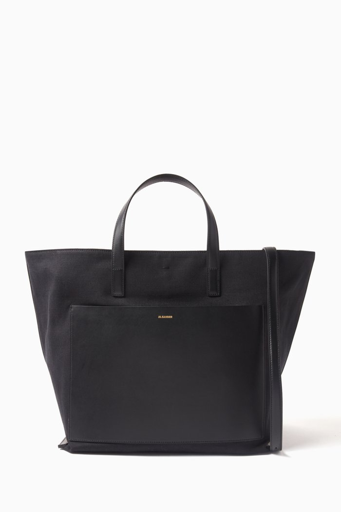 

Wander Square Medium Tote in Cotton-linen Canvas, Black