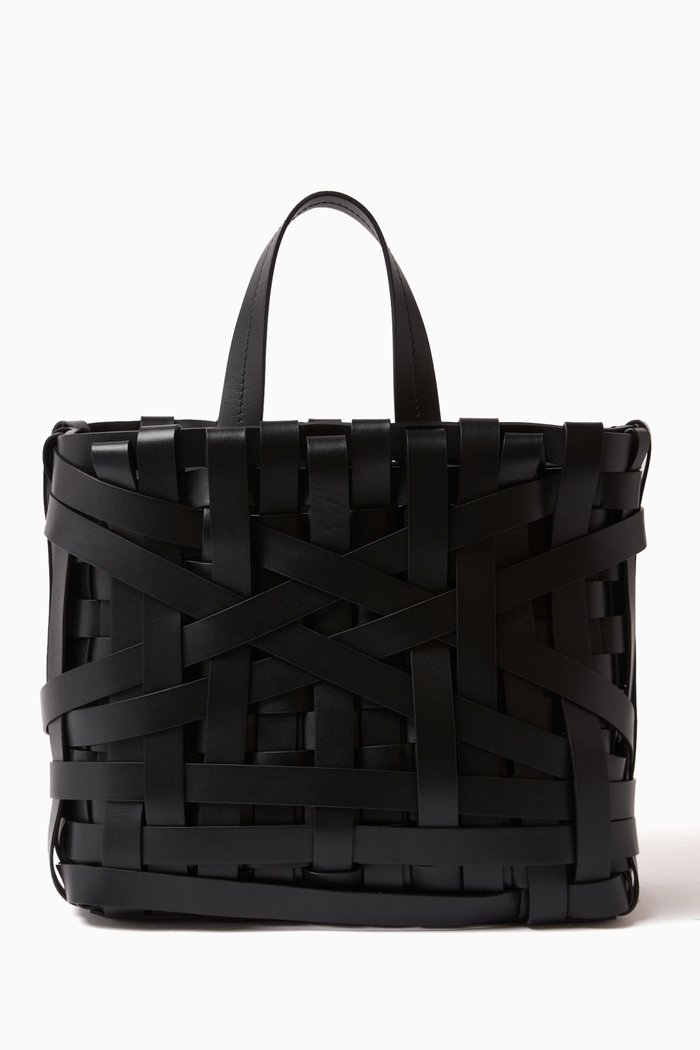 

Woven Medium Tote in Leather, Black