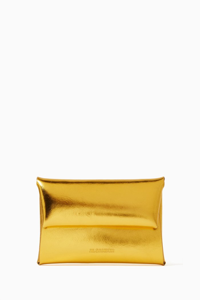 

Folded Coin Purse in Laminated Leather, Orange