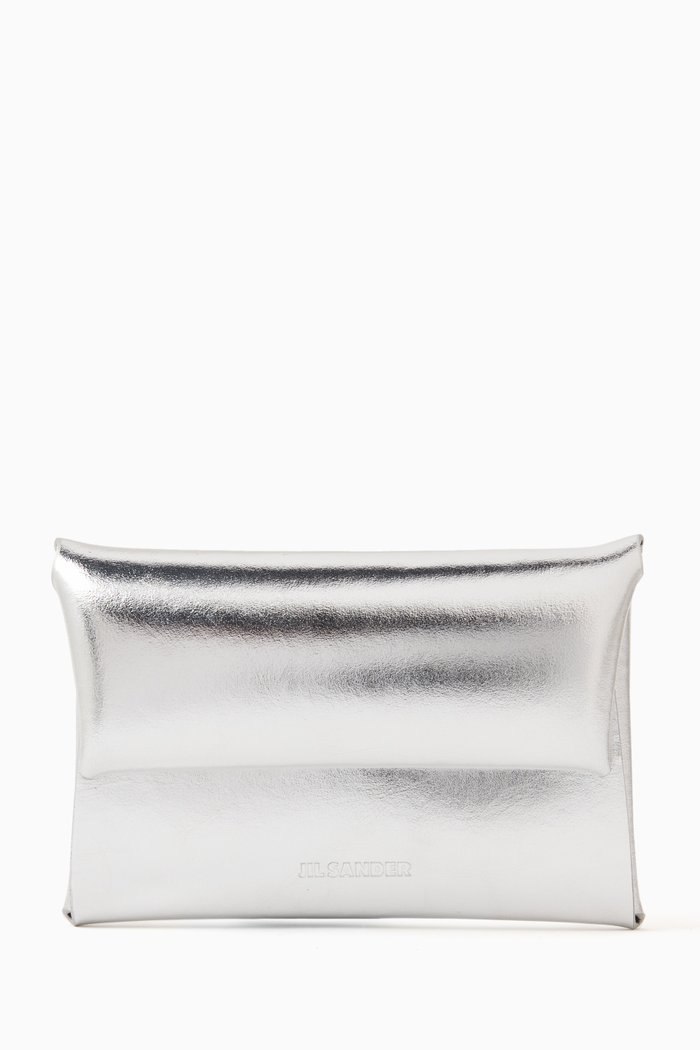 

Folded Coin Purse in Metallic Nappa, Grey