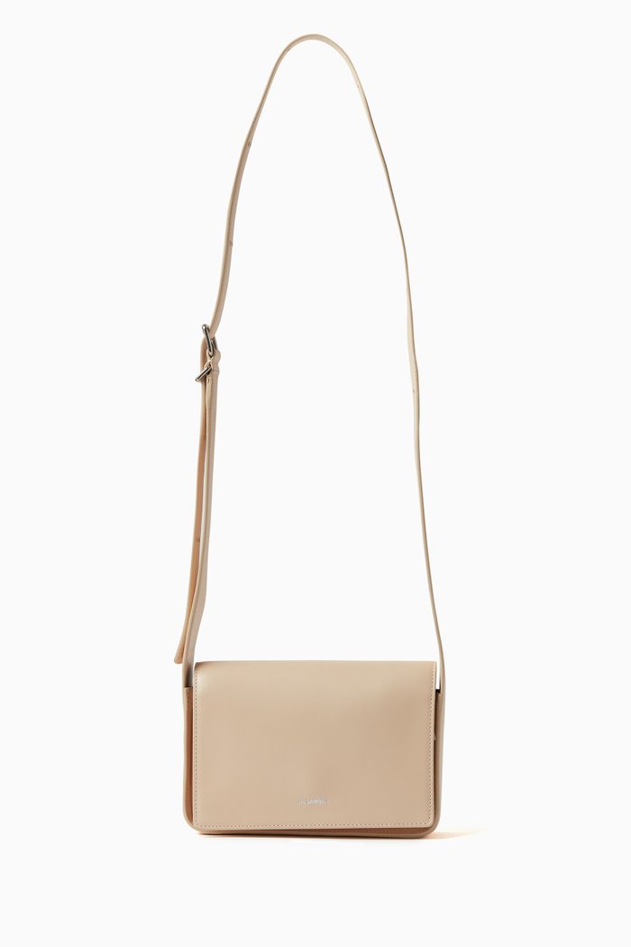 

Small Sling Shoulder Bag in Leather, Neutral
