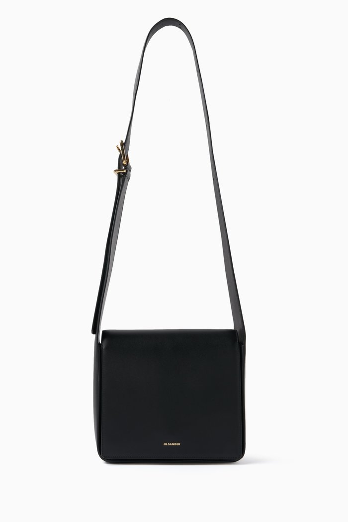 Sling Shoulder Bag in Leather, Black