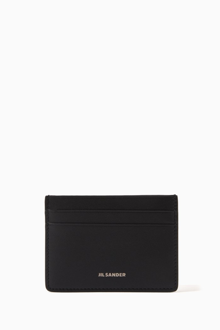 Card Holder in Calf Leather, Black