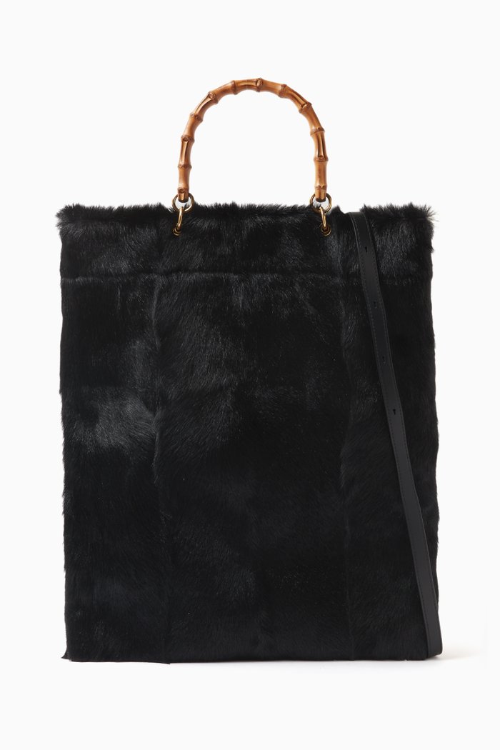 

Medium Bamboo Shopper Tote Bag in Leather, Black