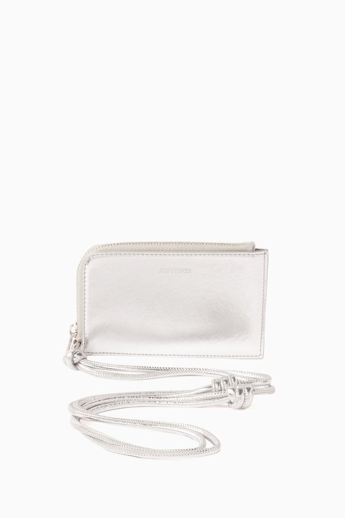 

Envelope Necklace Card Holder in Laminated Leather, Grey