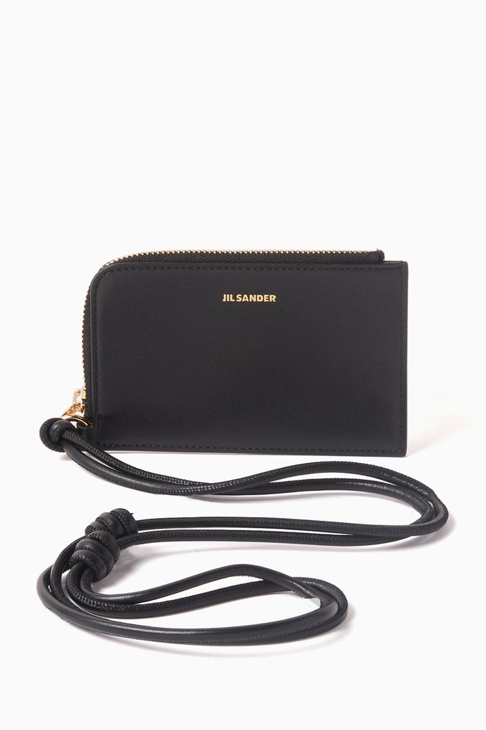 

Envelope Necklace Card Holder in Leather, Black