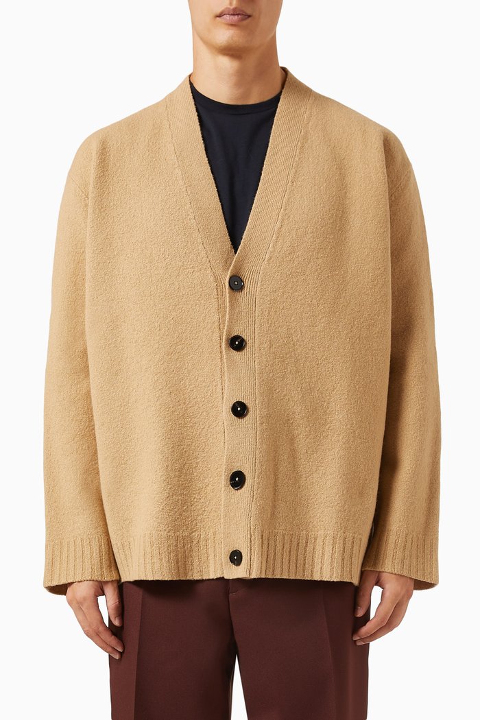 

V-neck Cardigan in Merino Wool, Brown