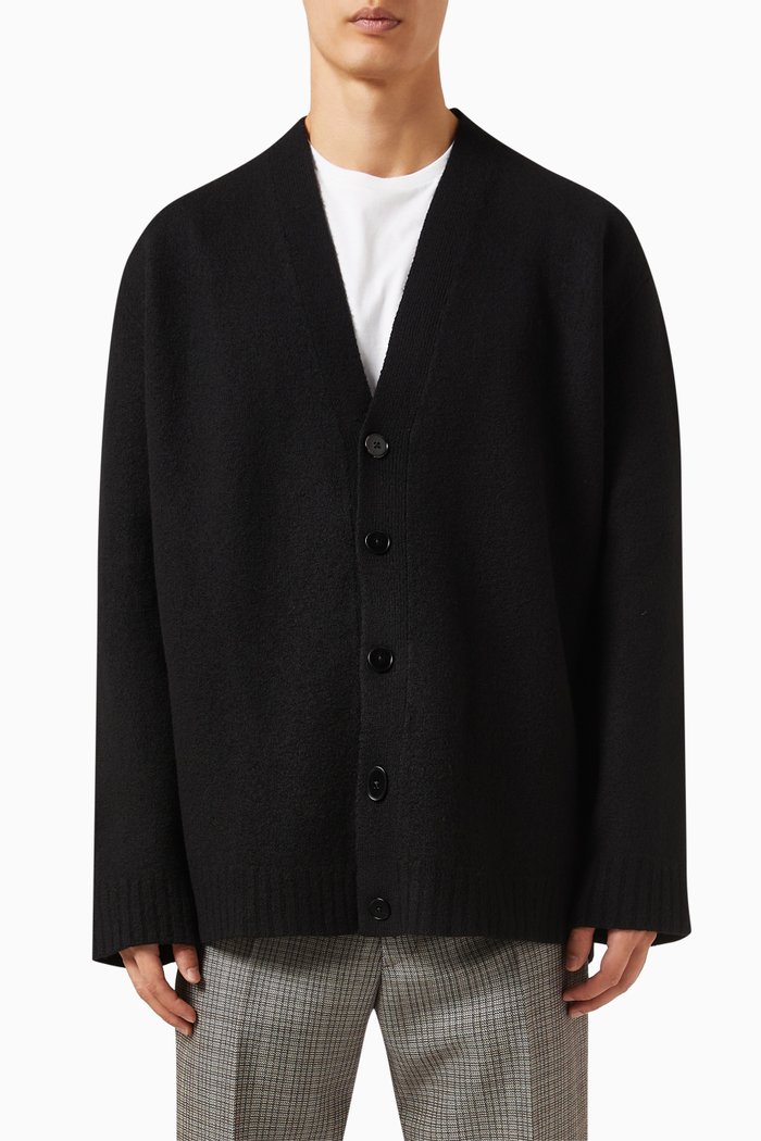 V-neck Cardigan in Merino Wool, Black