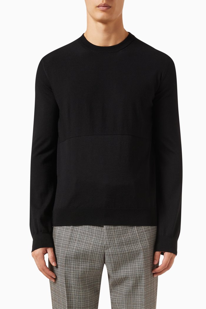 

Two-tone Sweater in Merino Wool, Black