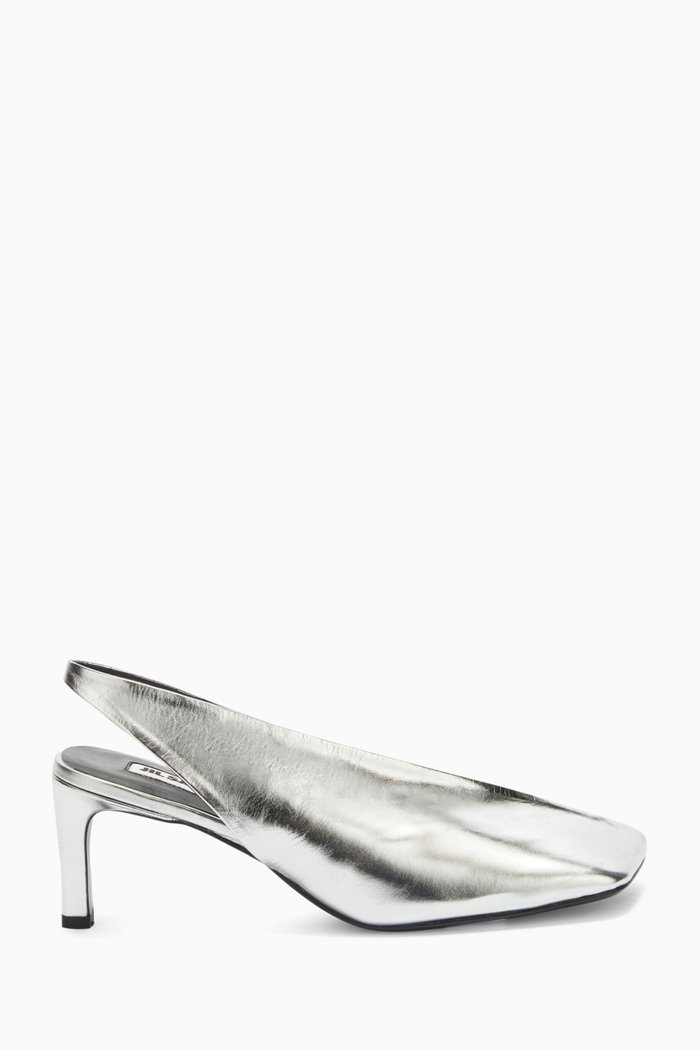 

High Heeled Pumps in Metallic Leather, Silver