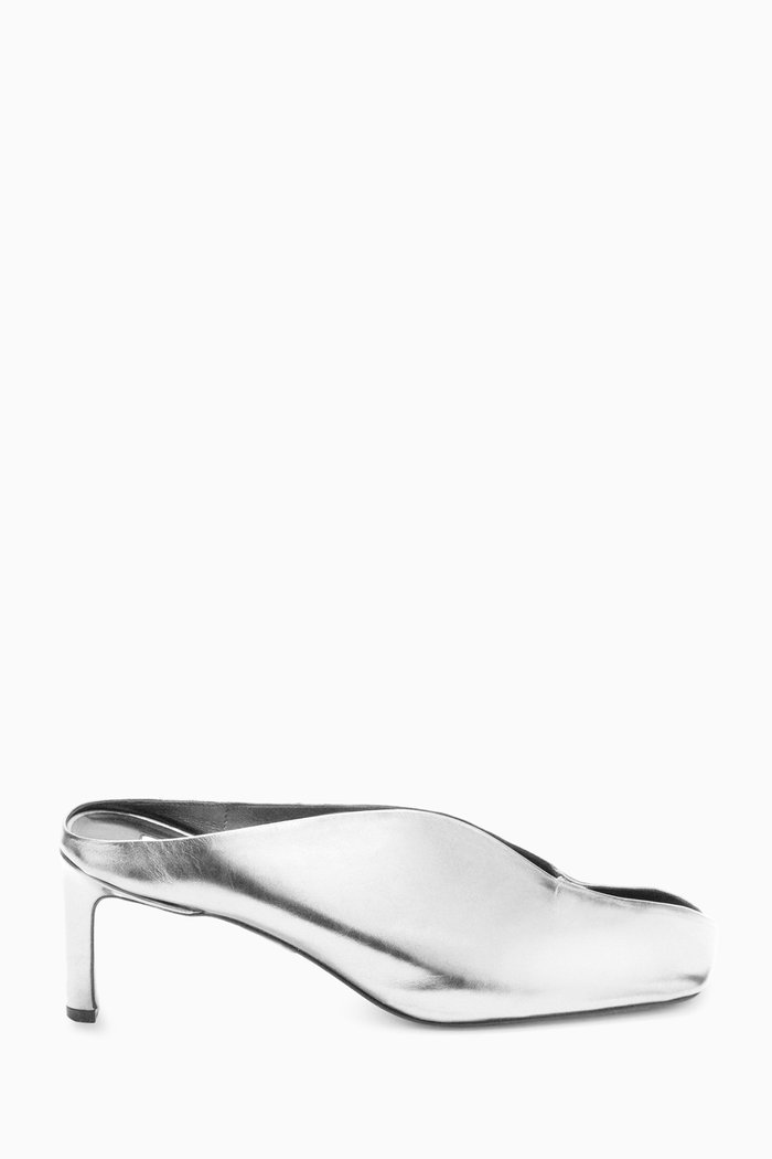 

Square-toe Mules in Leather, Silver