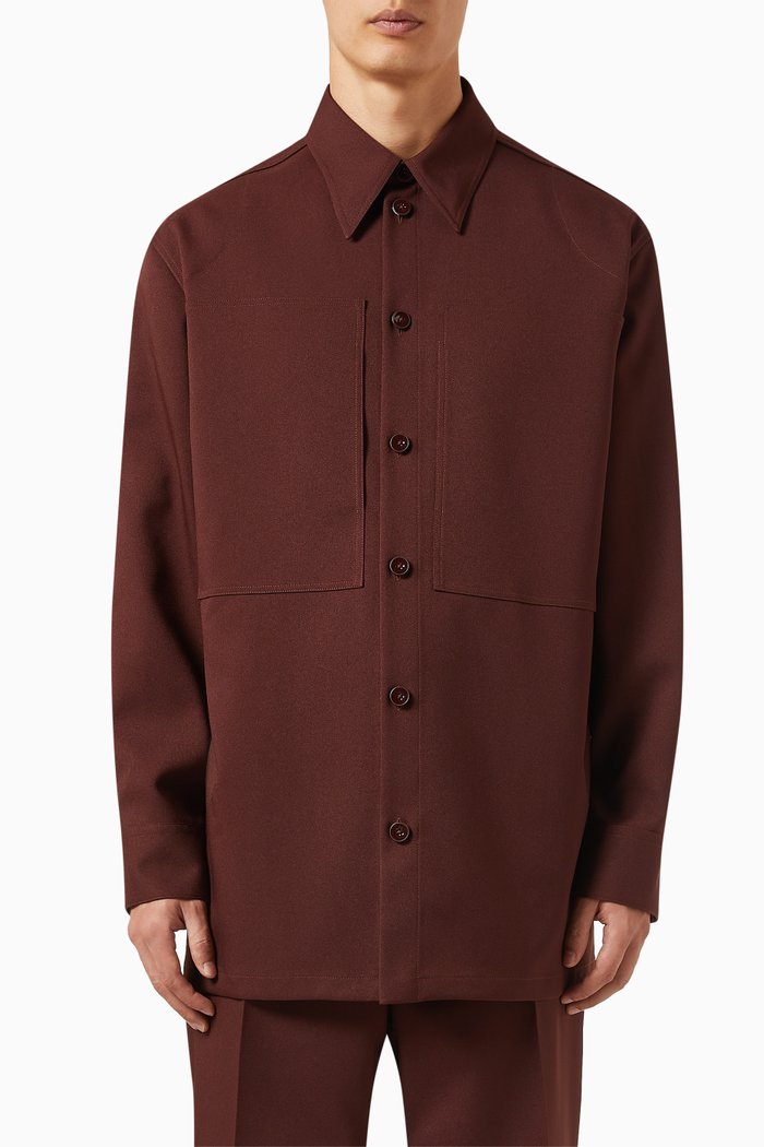 

Patch-pocket Shirt in Gabardine, Brown