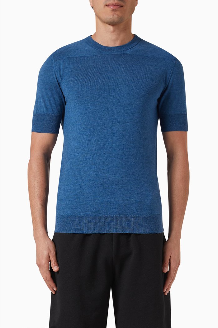 

Crewneck T-shirt in Merino Wool-knit, Blue