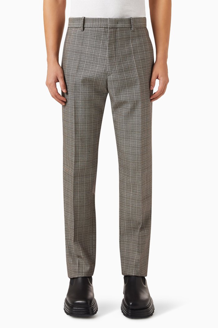 

Fine Mouline Check Print Trousers in Wool, Grey