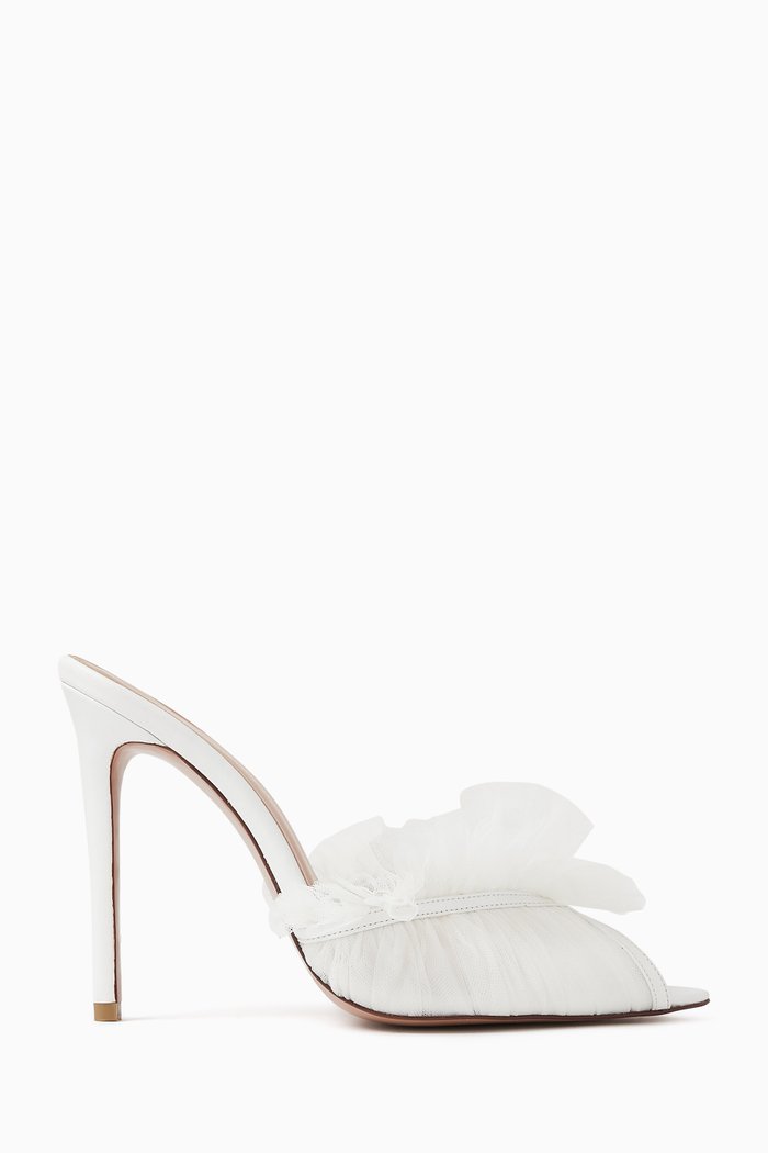 Lorena 105 Mules in Leather and Tulle, White