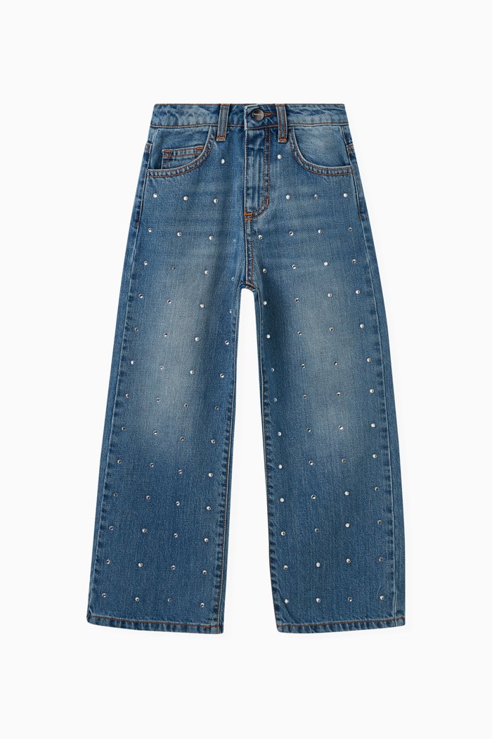 

Crystal-embellishment Denim Pants in Cotton, Blue