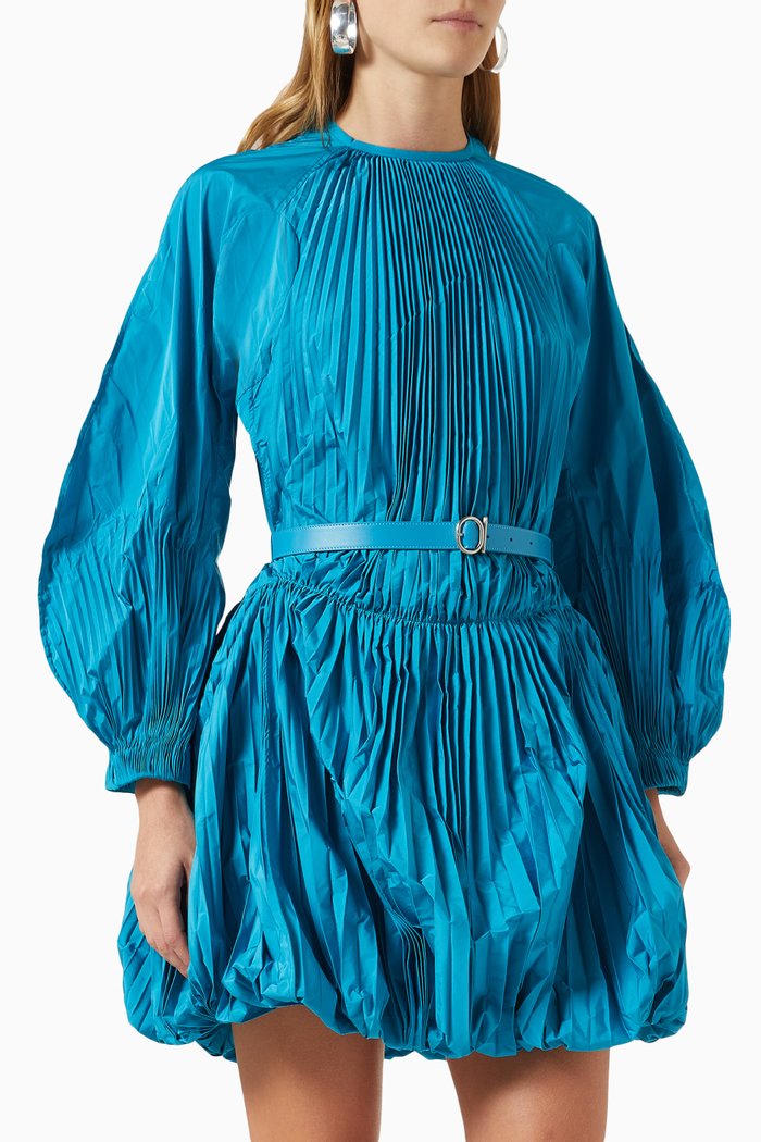 

Pleated Mini Dress in Taffeta, Blue