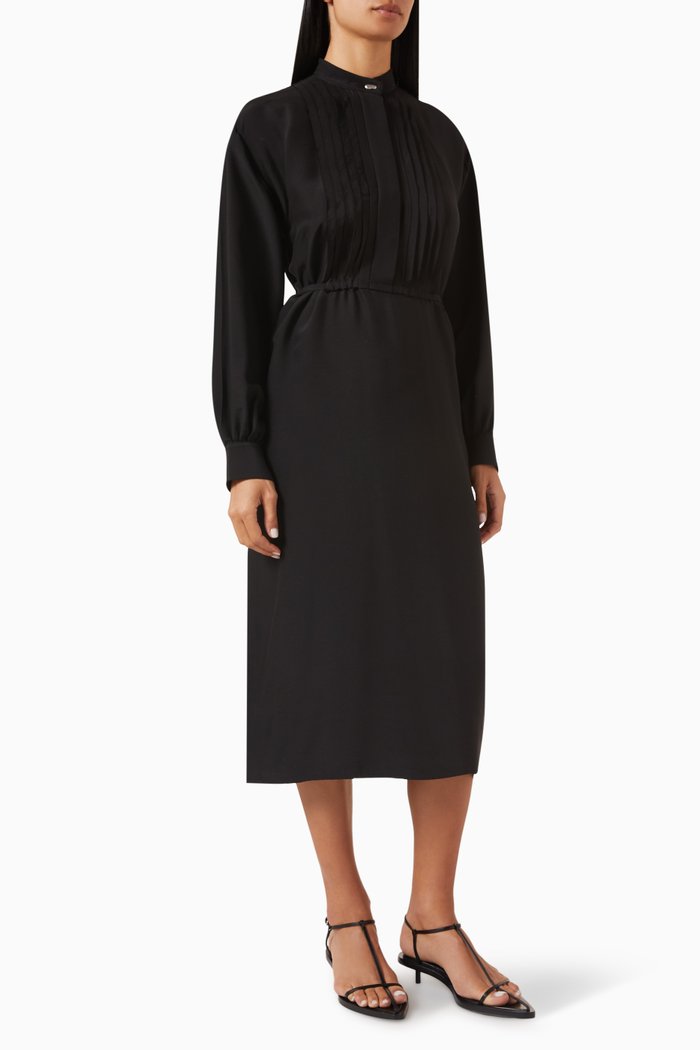 Pintuck Midi Dress in Viscose-silk Blend, Black