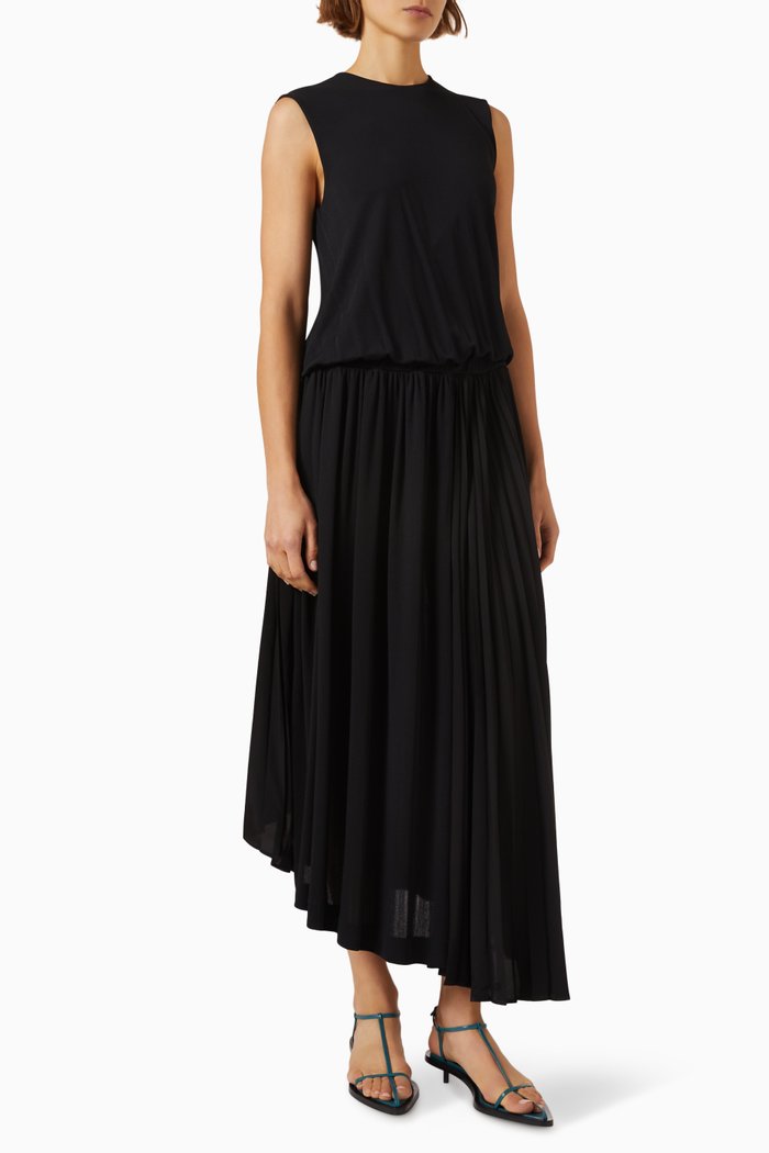 

Asymmetrical Dress in Viscose Crepe, Black