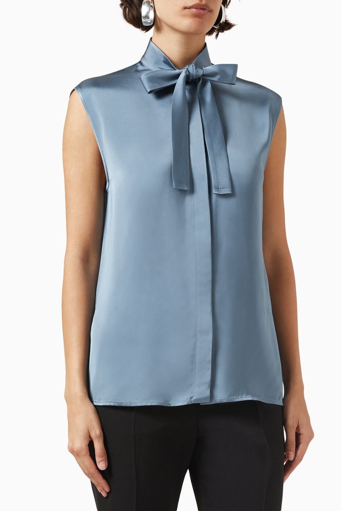 

Neck-tie Top in Fluid-viscose, Blue