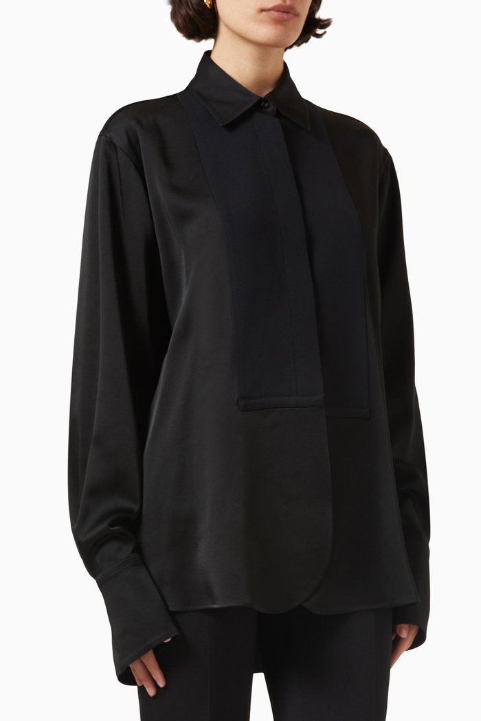 

Long-sleeve Shirt in Satin, Black