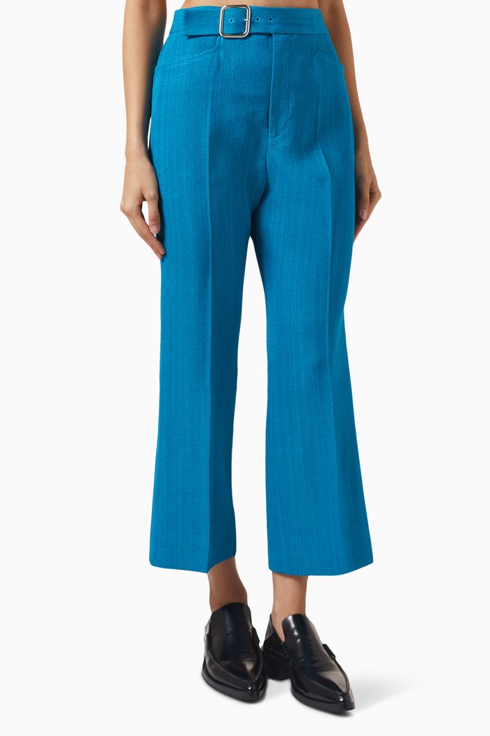 

Flared Pants in Fluid Silk, Blue