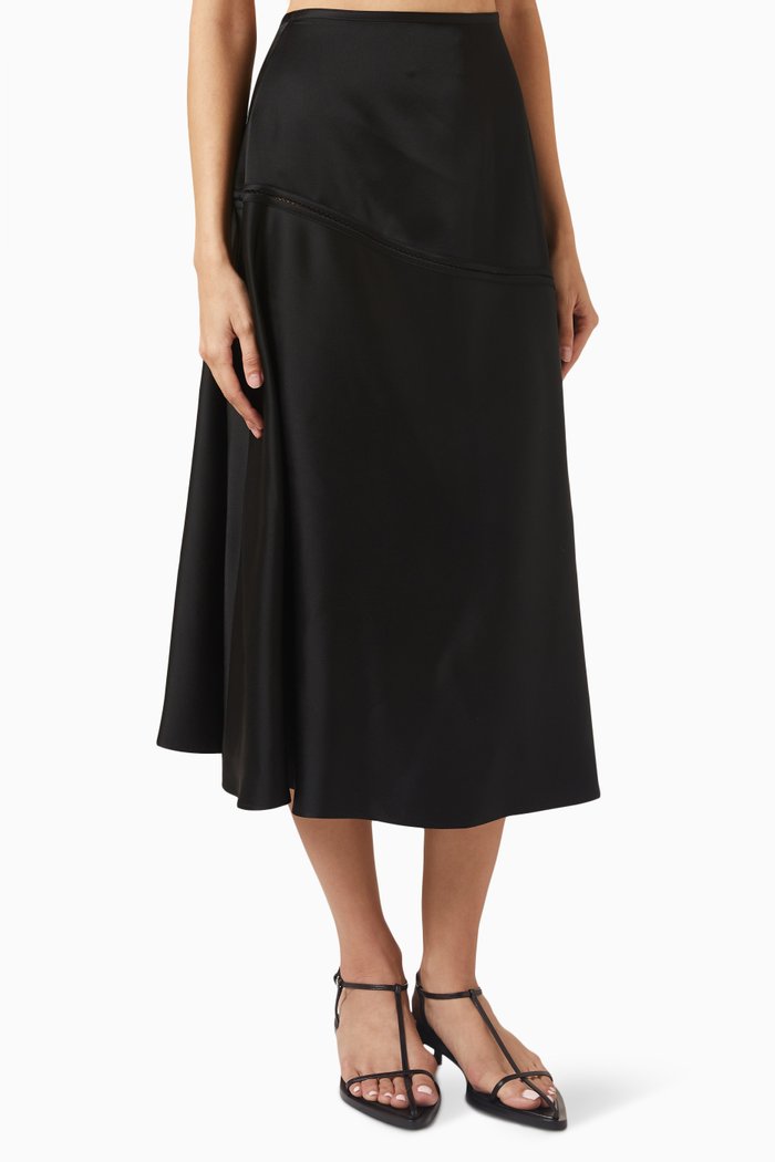 Midi Skirt in Satin, Black