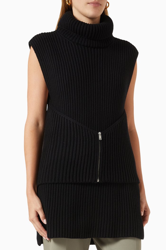 

Turtleneck Top in Ribbed-wool, Black