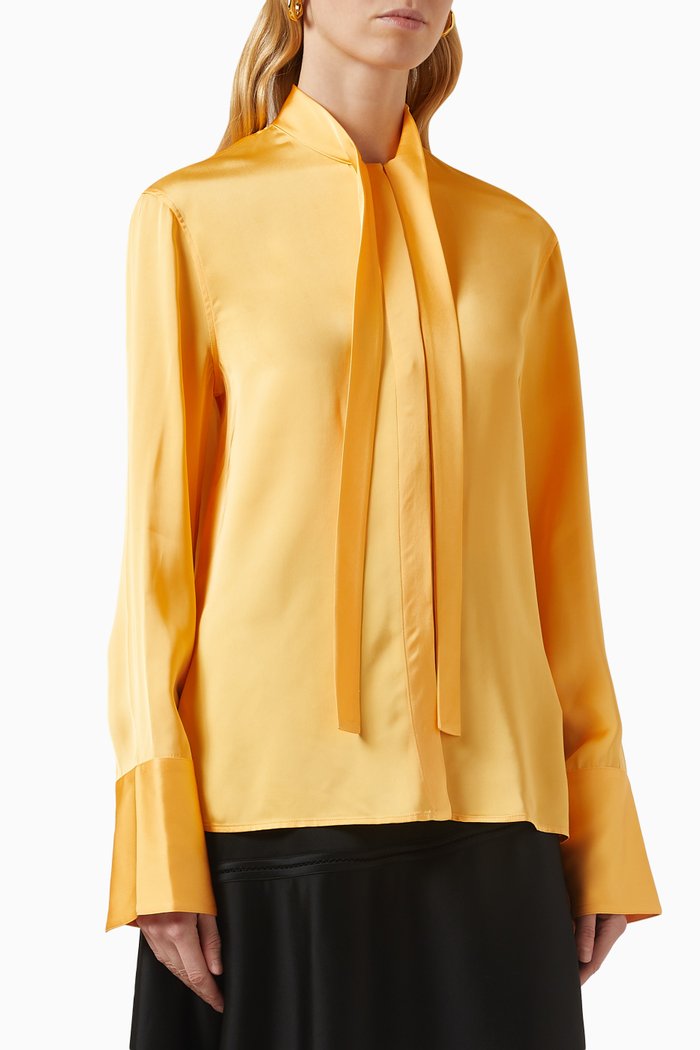 Tie-detail Shirt in Fluid Viscose, Orange