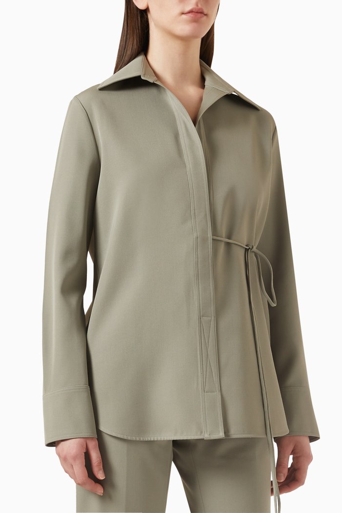 Self-tie Shirt in Wool-cady, Green