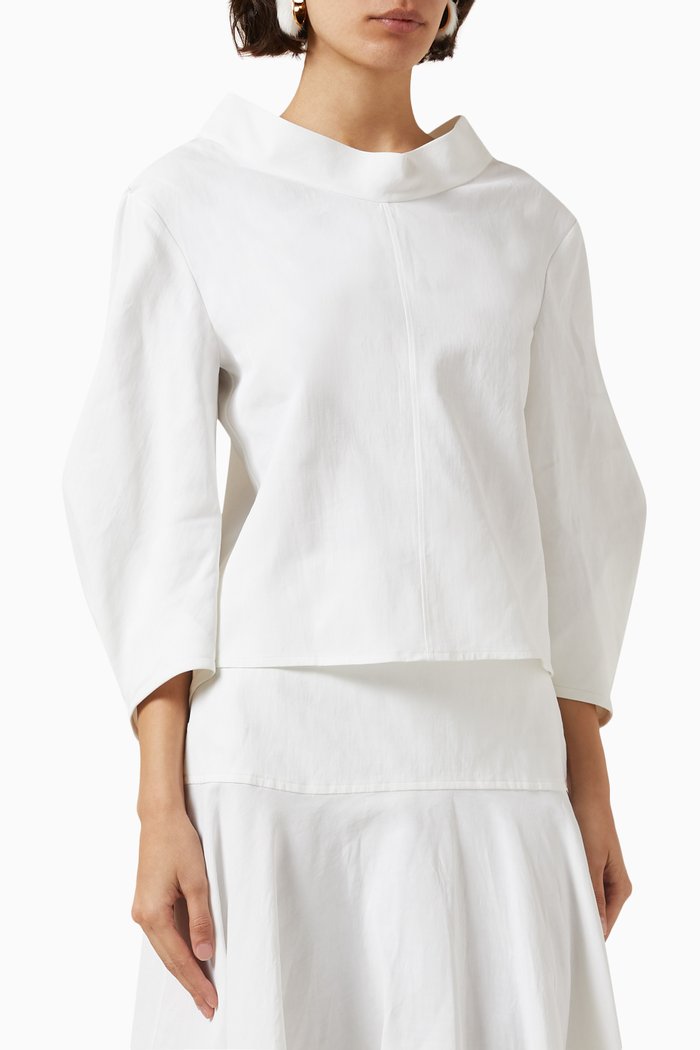 

Boat-neck Top in Coated-linen, White