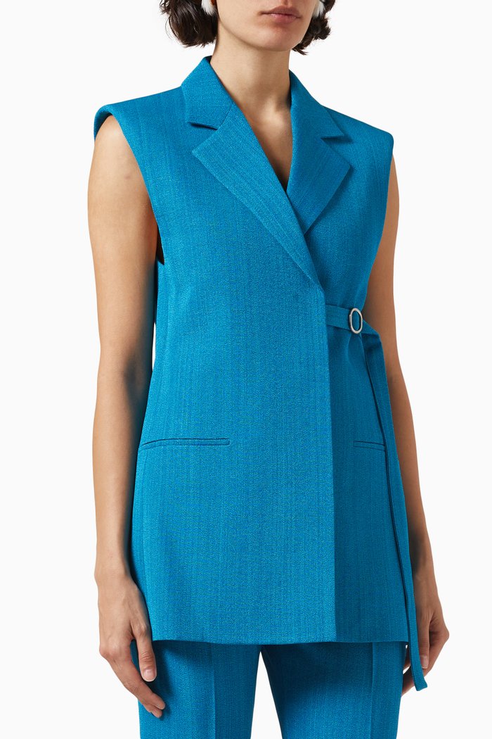 

Sleeveless Jacket in Fluid Silk, Blue