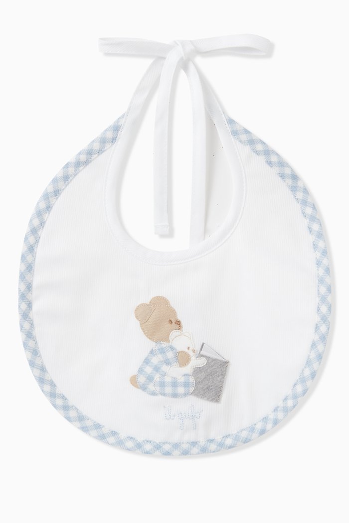 

Bear-embroidered Bib in Cotton-blend, White