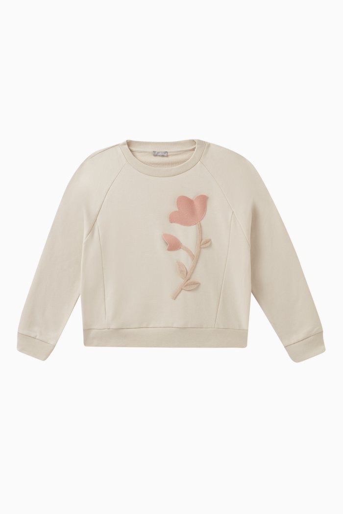 

Flower-embroidered Sweatshirt in Cotton, Neutral