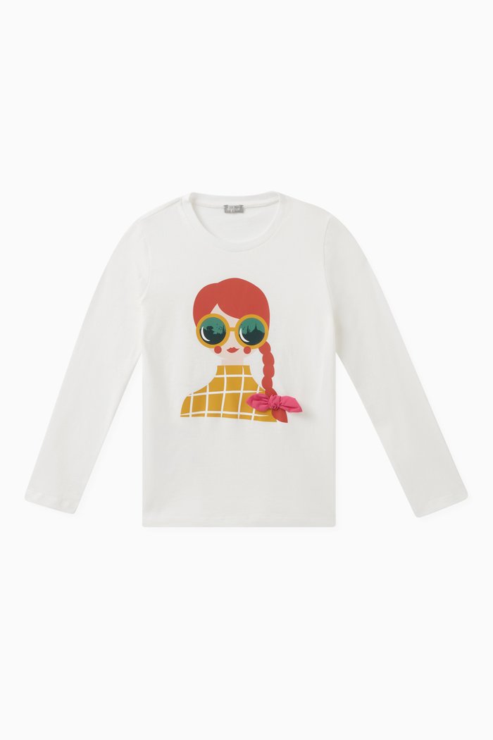 

Girl-print Bow-applique T-shirt in Cotton, Multicolour