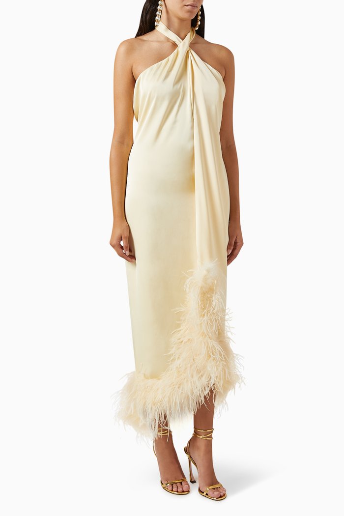 

The Lumiere de L'aube Halterneck Dress in Satin, Neutral