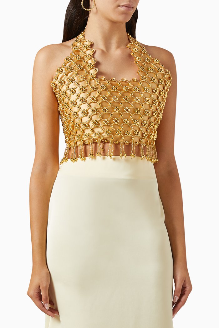 L'adage Pearl-embellished Bustier in Organza, Gold