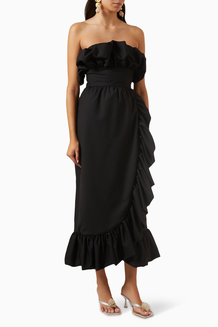 

The Coquelicot Off-shoulder Midi Dress in Gabardine, Black