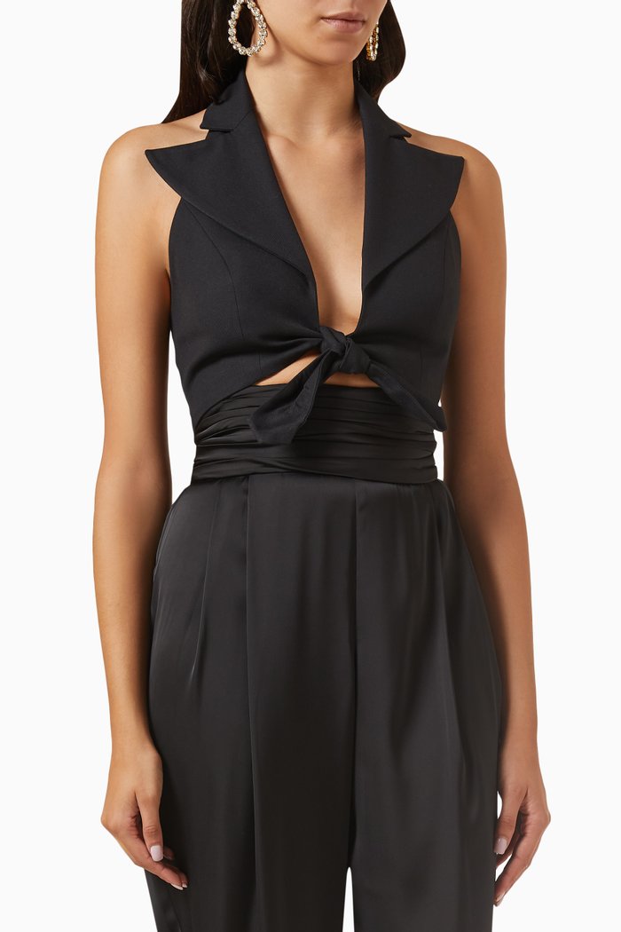

The Blair Halter Crop Top in Gabardine, Black