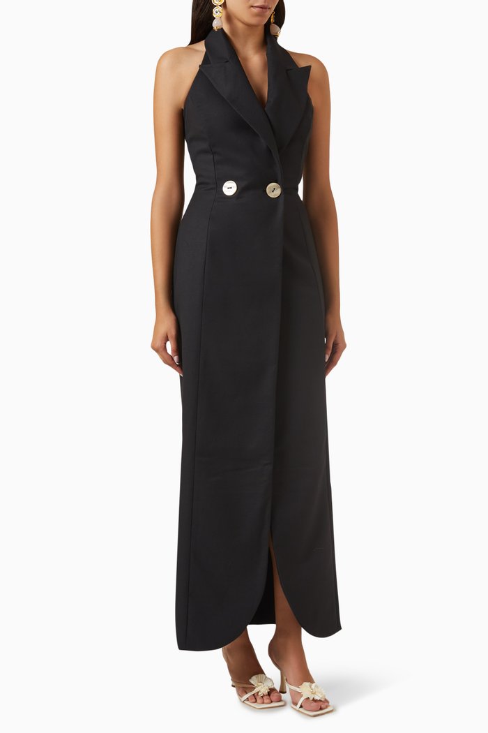 

The Anne Halter Maxi Dress in Gabardine, Black