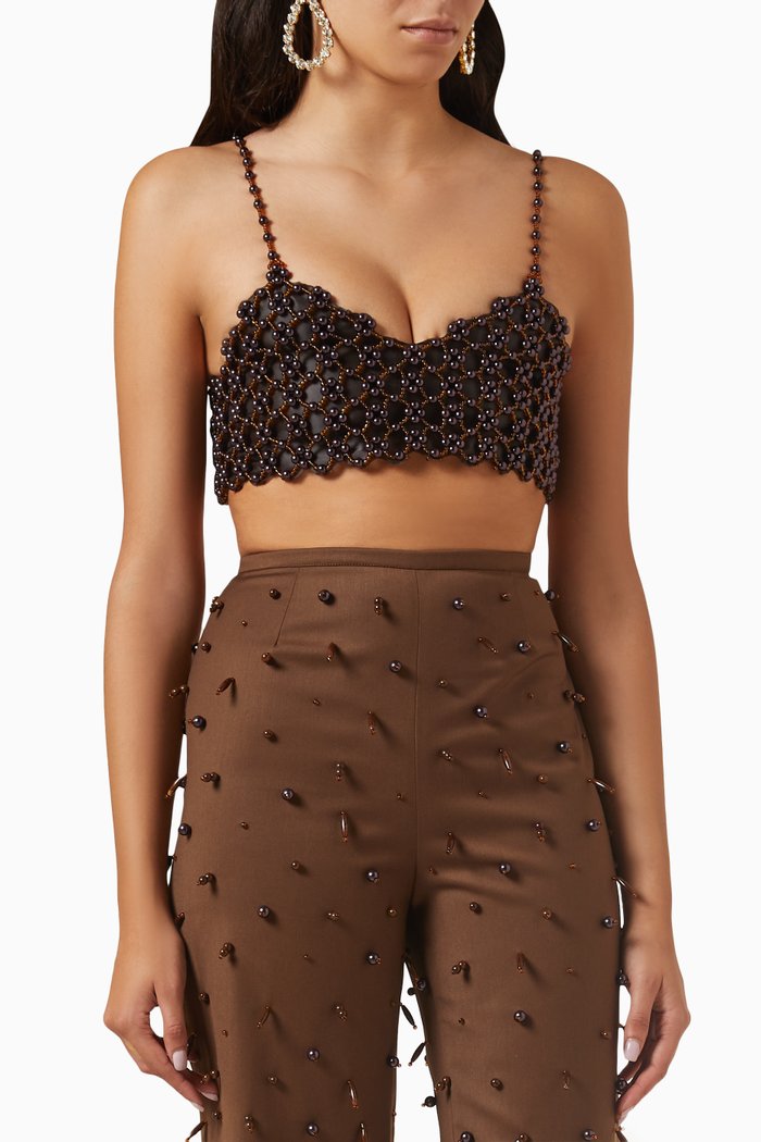 

The Adage Beaded Bra Top, Brown