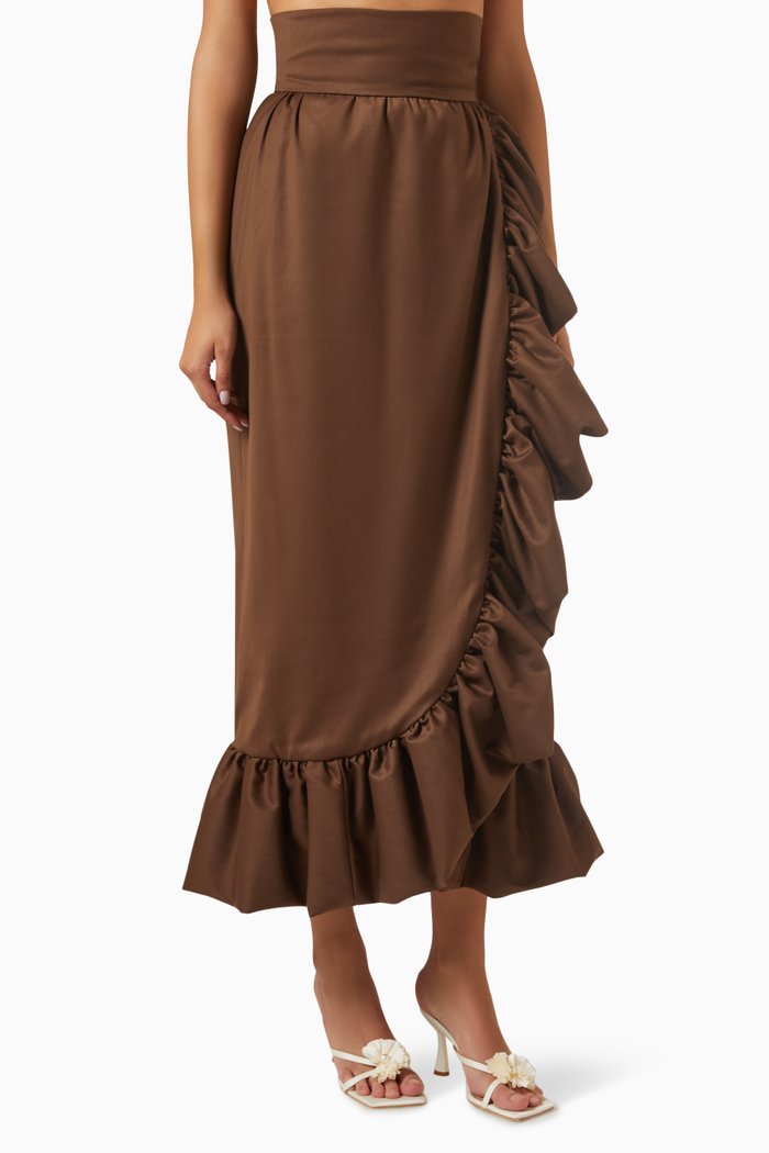 

The Coquelicot High-waist Midi Skirt in Gabardine, Brown
